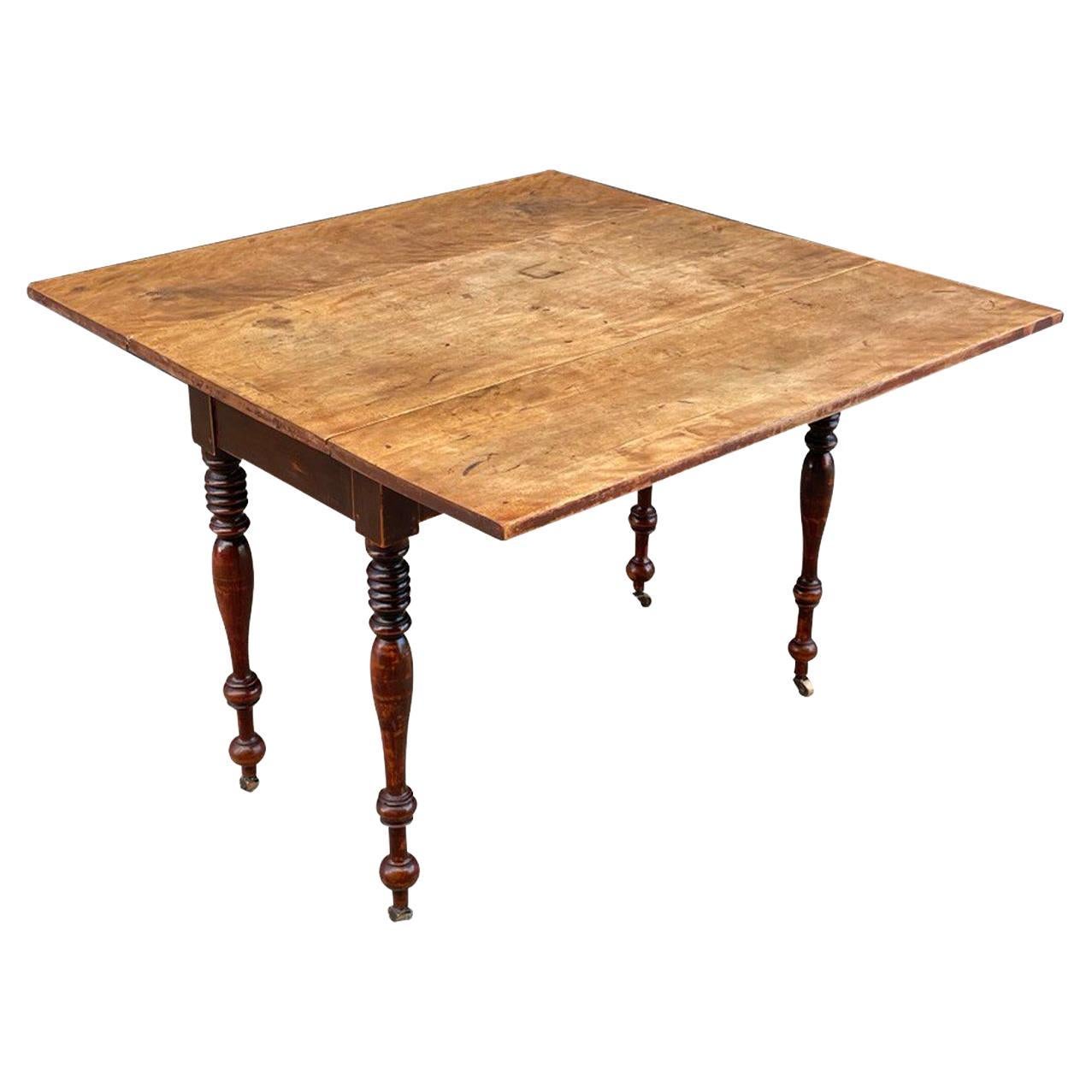 Antique English Farmhouse Country Drop Leaf Dining Table