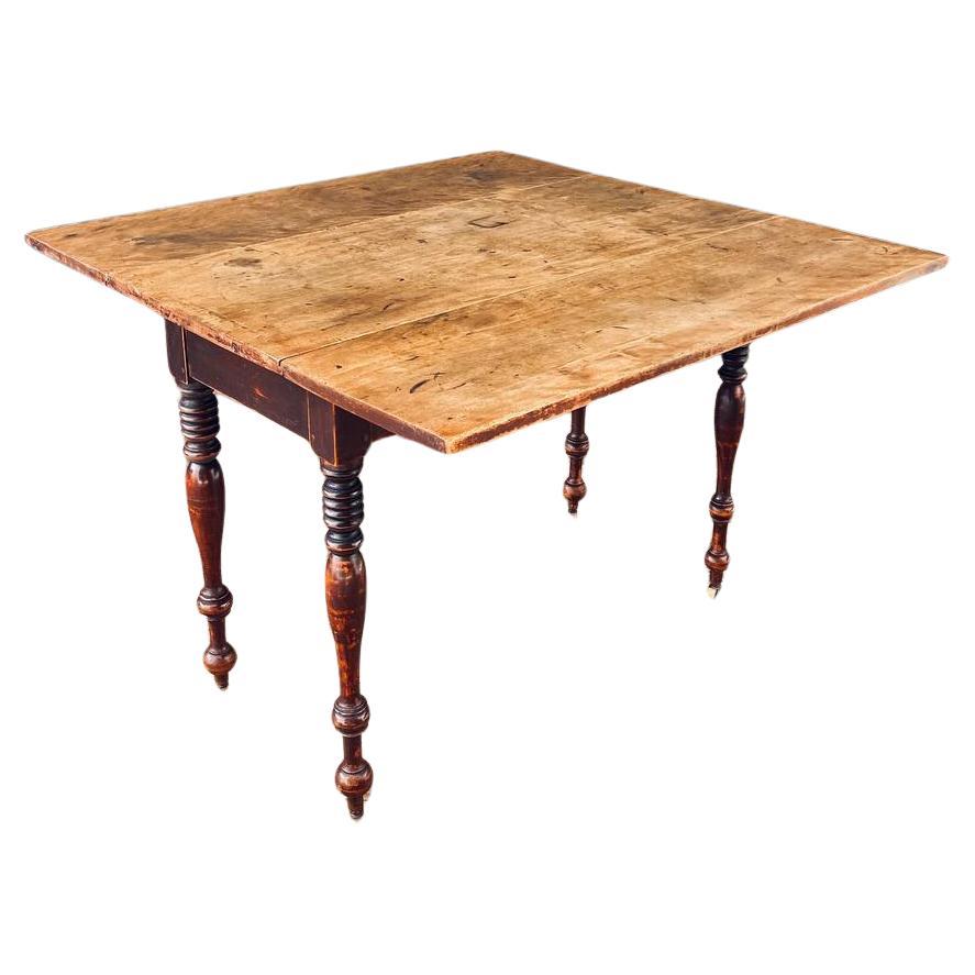 Antique English Farmhouse Country Drop Leaf Dining Table For Sale