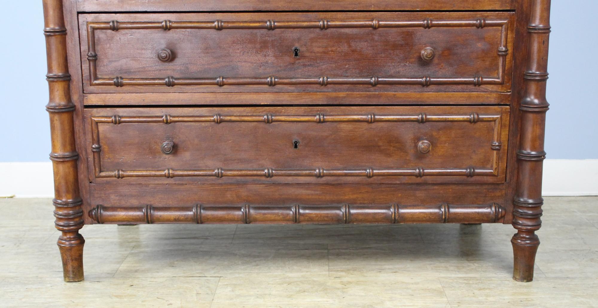 Antique English Faux Bamboo Chest of Drawers, Original Marble Top 1