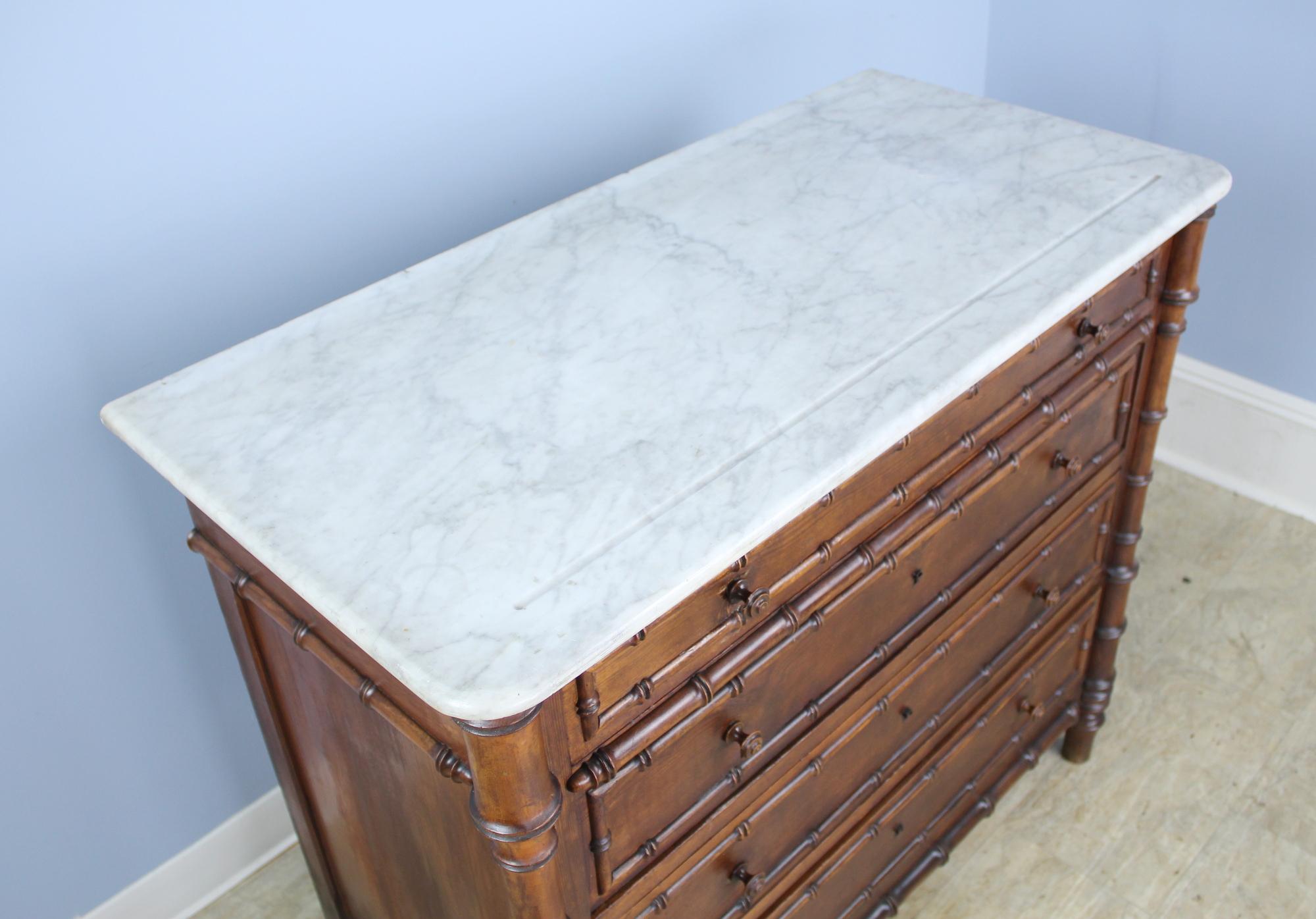 Antique English Faux Bamboo Chest of Drawers, Original Marble Top 5