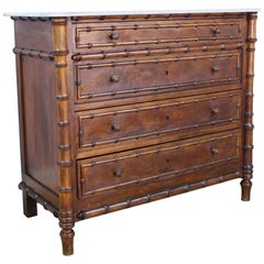 Antique English Faux Bamboo Chest of Drawers, Original Marble Top