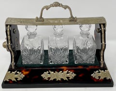 Antique English Faux Tortoise and Cut Crystal Tantalus for Perfumes, Circa 1900s