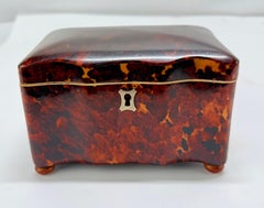 Antique English Faux Tortoise Shell Regency Style Tea Caddy Box