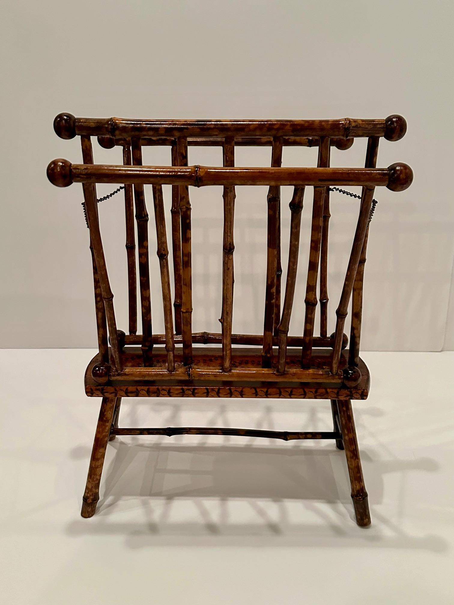 Antique English Faux Tortoiseshell & Bamboo Magazine Rack 3