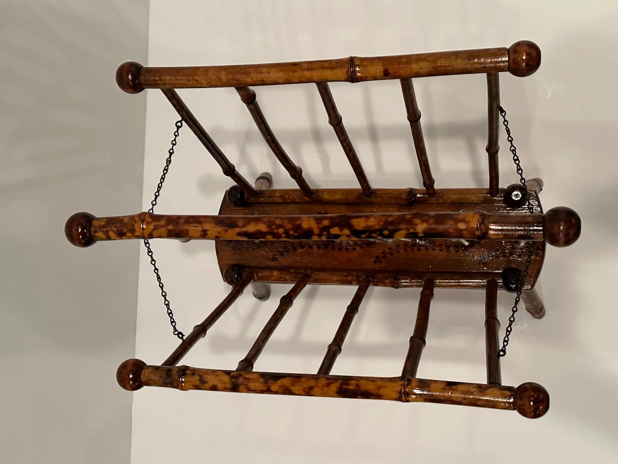 Antique English Faux Tortoiseshell & Bamboo Magazine Rack 4