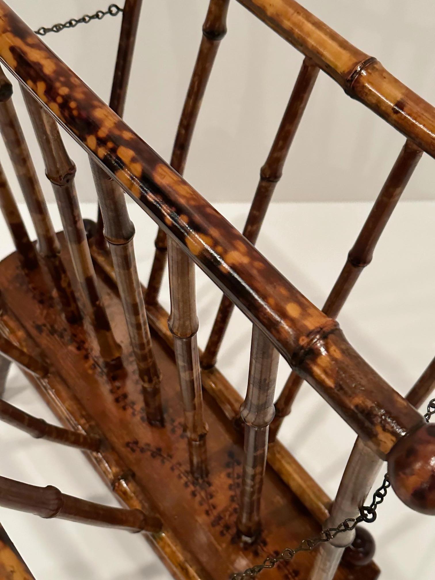 Antique English Faux Tortoiseshell & Bamboo Magazine Rack 5