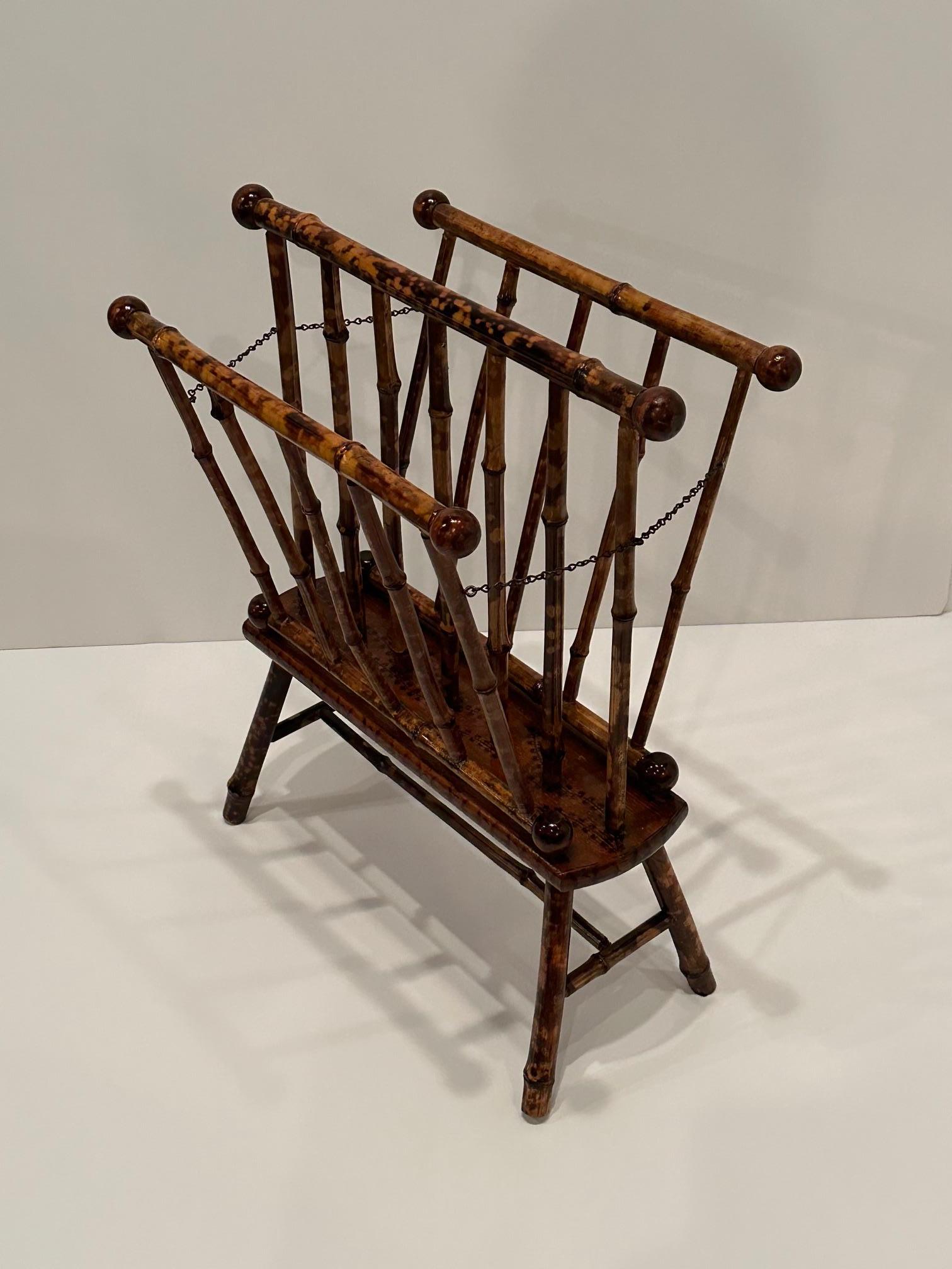 Antique English Faux Tortoiseshell & Bamboo Magazine Rack 7