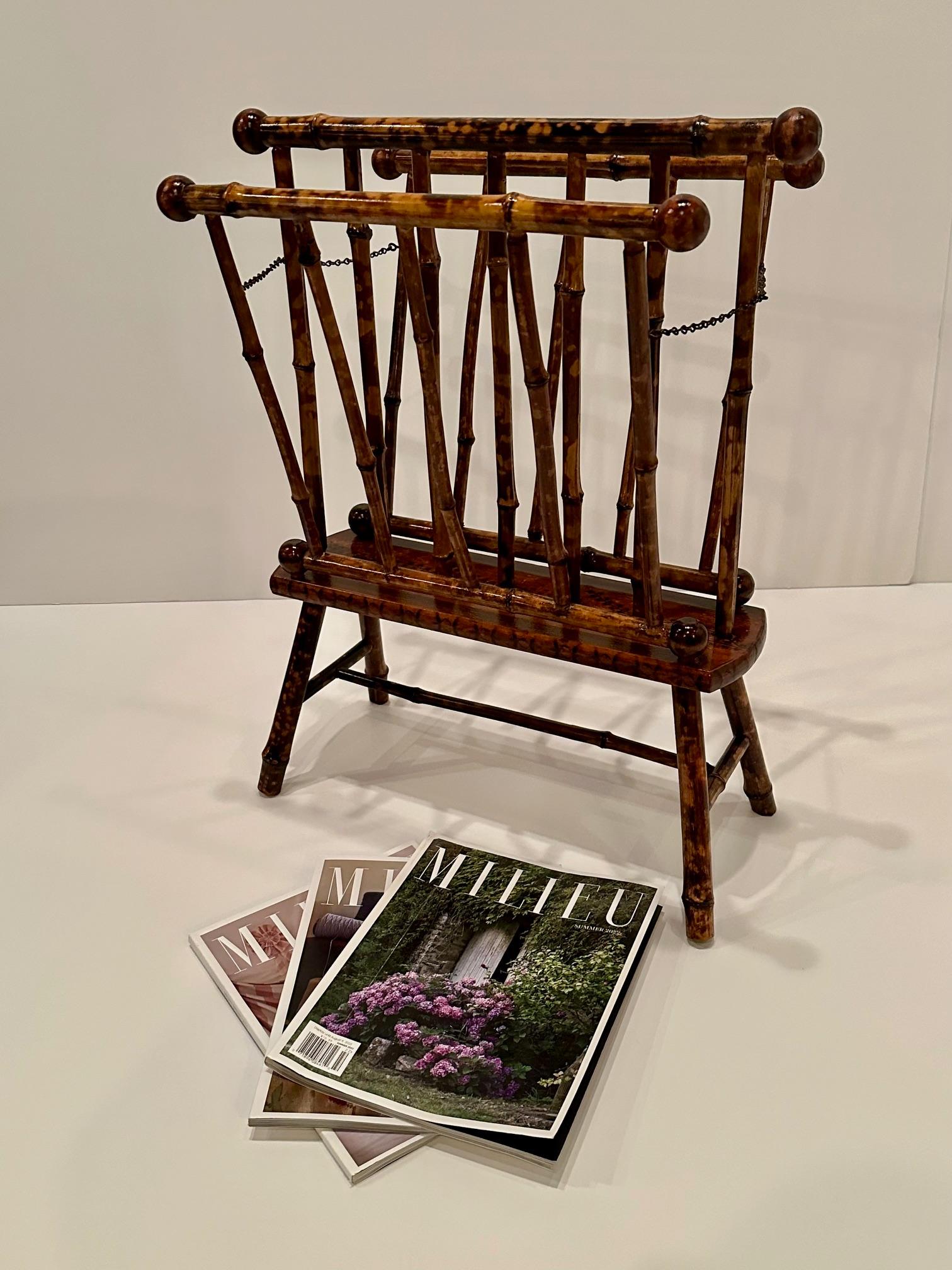 Early 20th Century Antique English Faux Tortoiseshell & Bamboo Magazine Rack