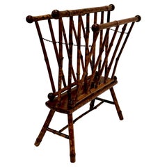 Antique English Faux Tortoiseshell & Bamboo Magazine Rack