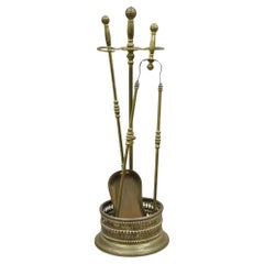 Antique English Federal Brass Fireplace Tool Set w/ Ball Finial - 3 Pc Set