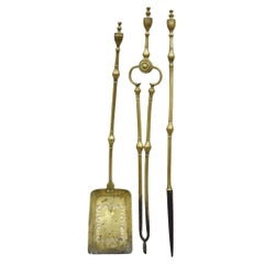 Antique English Federal Sheraton Brass Urn Finial Fireplace Tool Set (B) - 3 Pcs