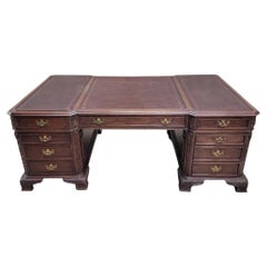Antique English Federal Style 3 Part Mahogany Executive Partners Desk