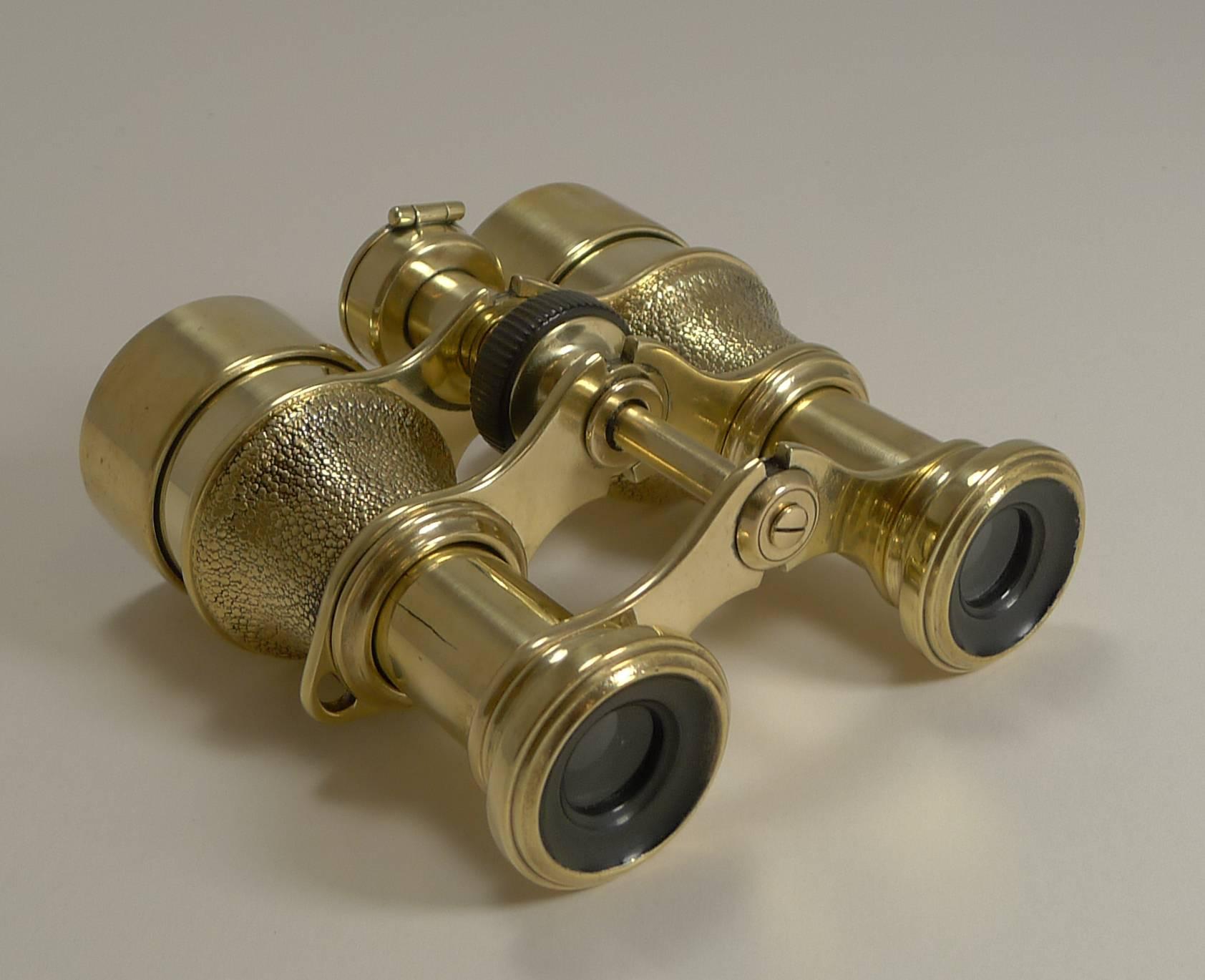 Edwardian Antique English Field Glasses or Binoculars by Lawrence and Mayo, with Compass