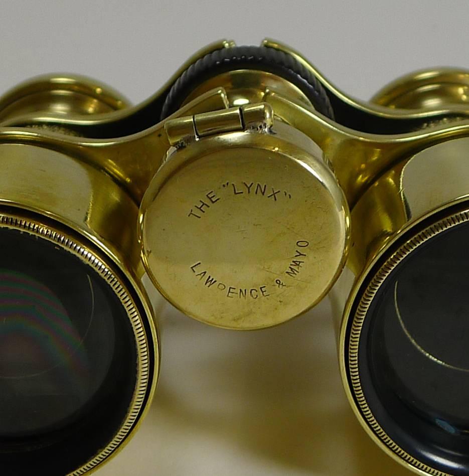 Antique English Field Glasses or Binoculars by Lawrence and Mayo, with Compass 1