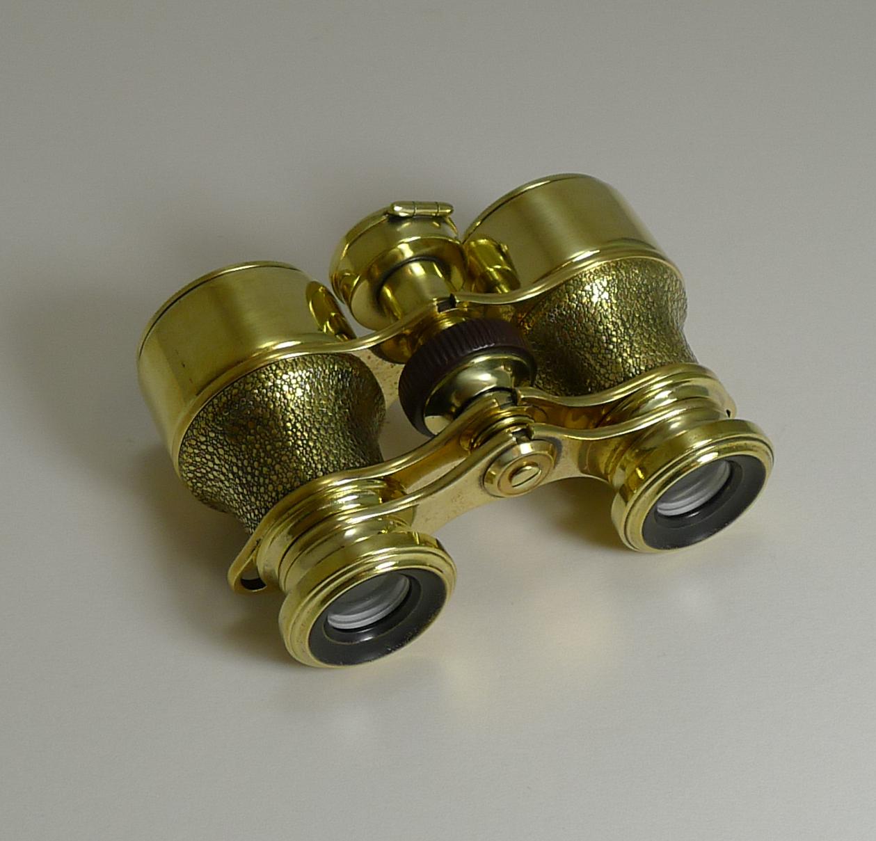 Edwardian Antique English Field Glasses / Binoculars by Lawrence and Mayo - With Compass