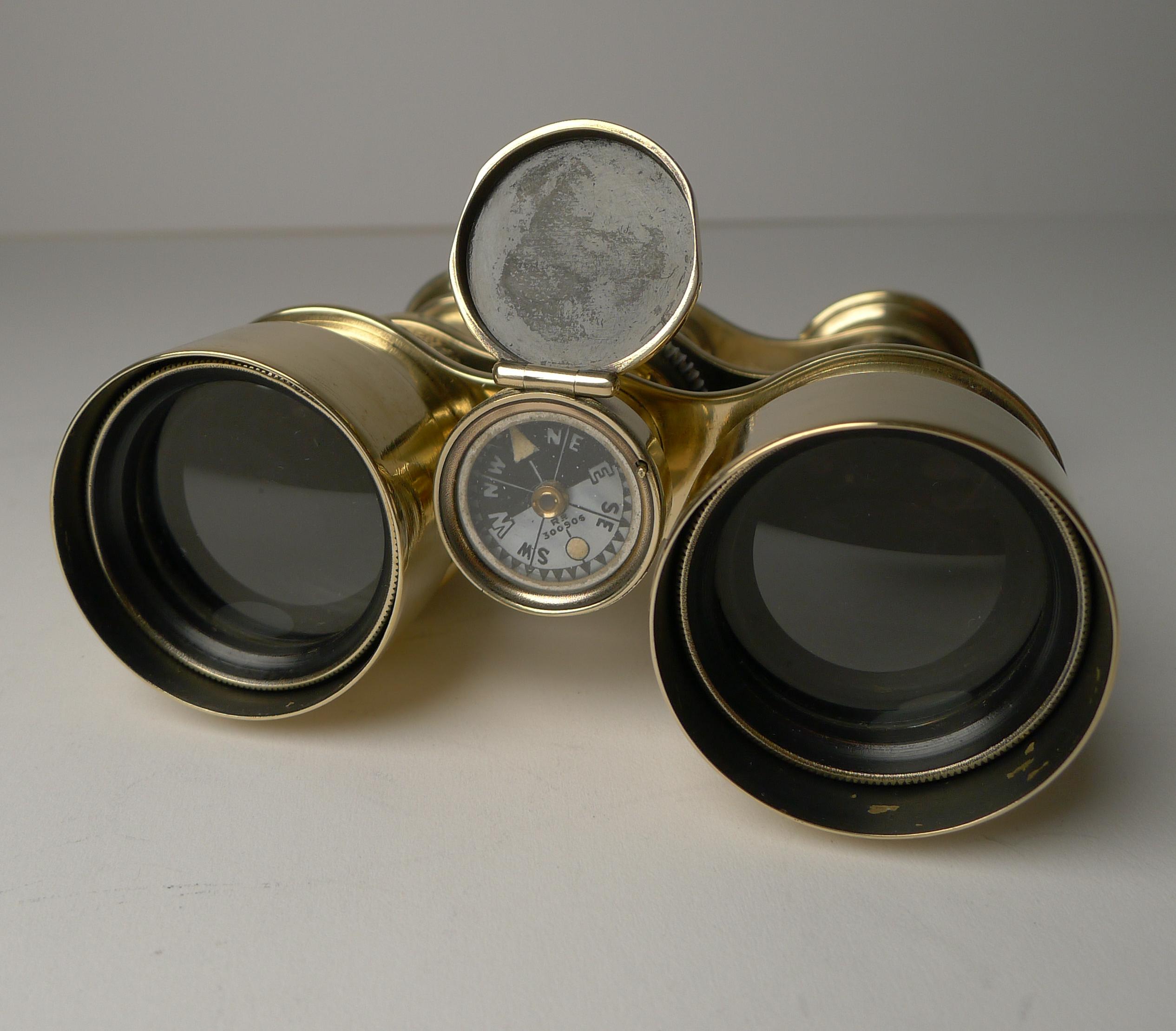 British Antique English Field Glasses / Binoculars by Lawrence and Mayo, with Compass