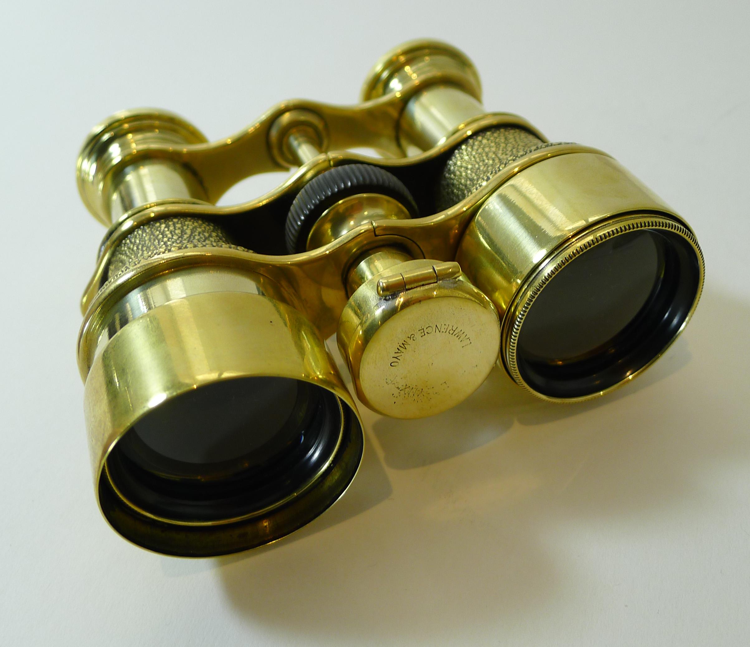 Edwardian Antique English Field Glasses / Binoculars by Lawrence and Mayo, with Compass