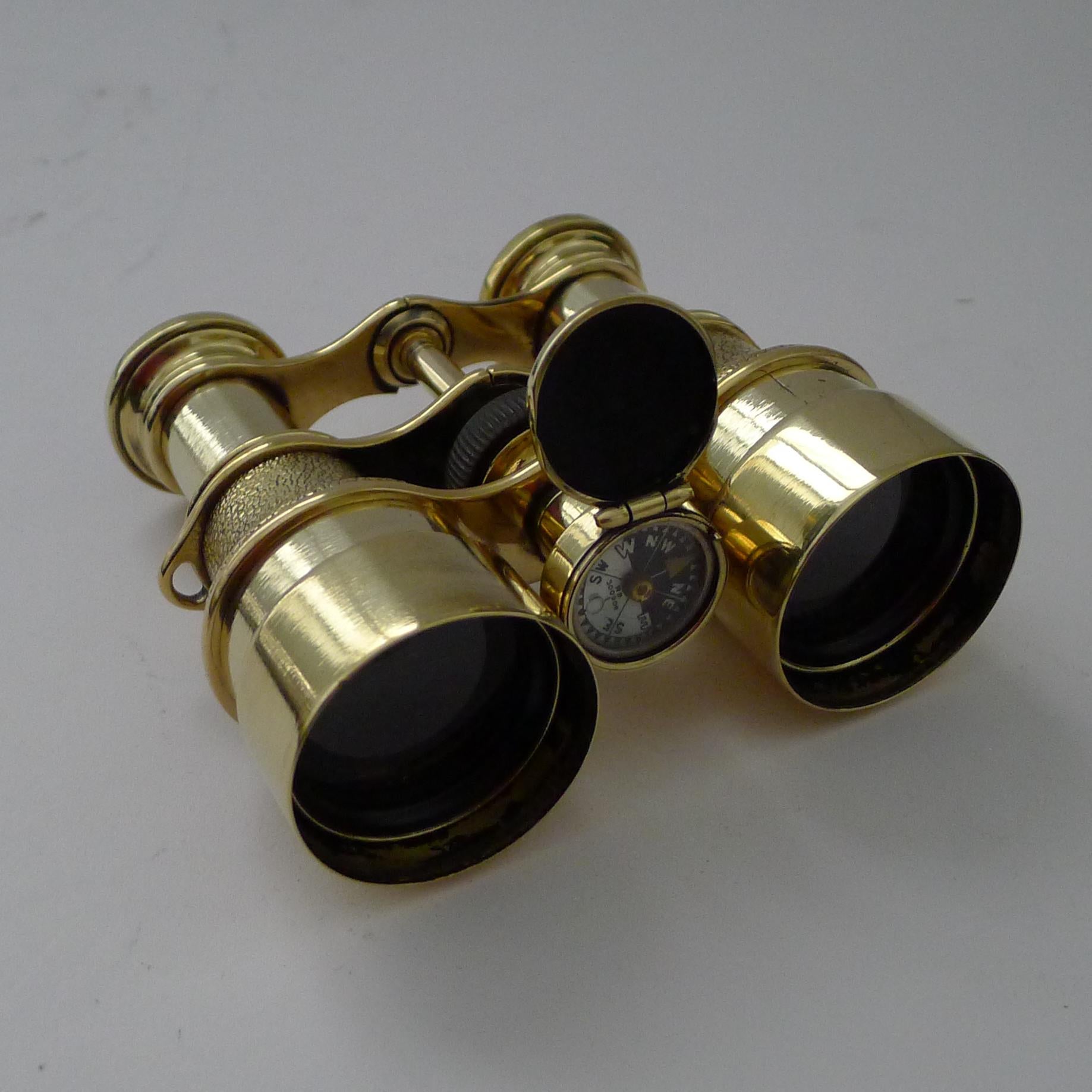 Late Victorian Antique English Field Glasses / Binoculars by Lawrence and Mayo - With Compass For Sale