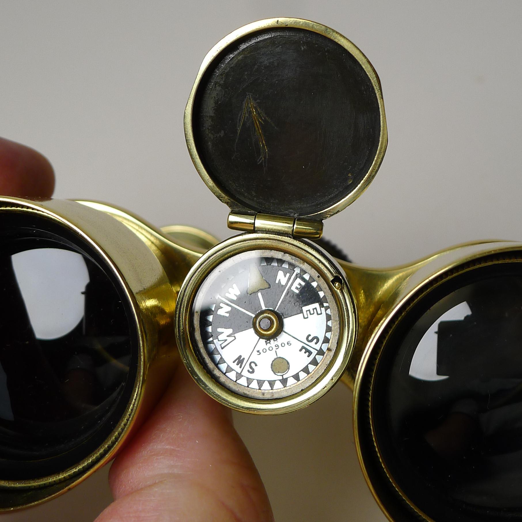 British Antique English Field Glasses / Binoculars by Lawrence and Mayo, with Compass