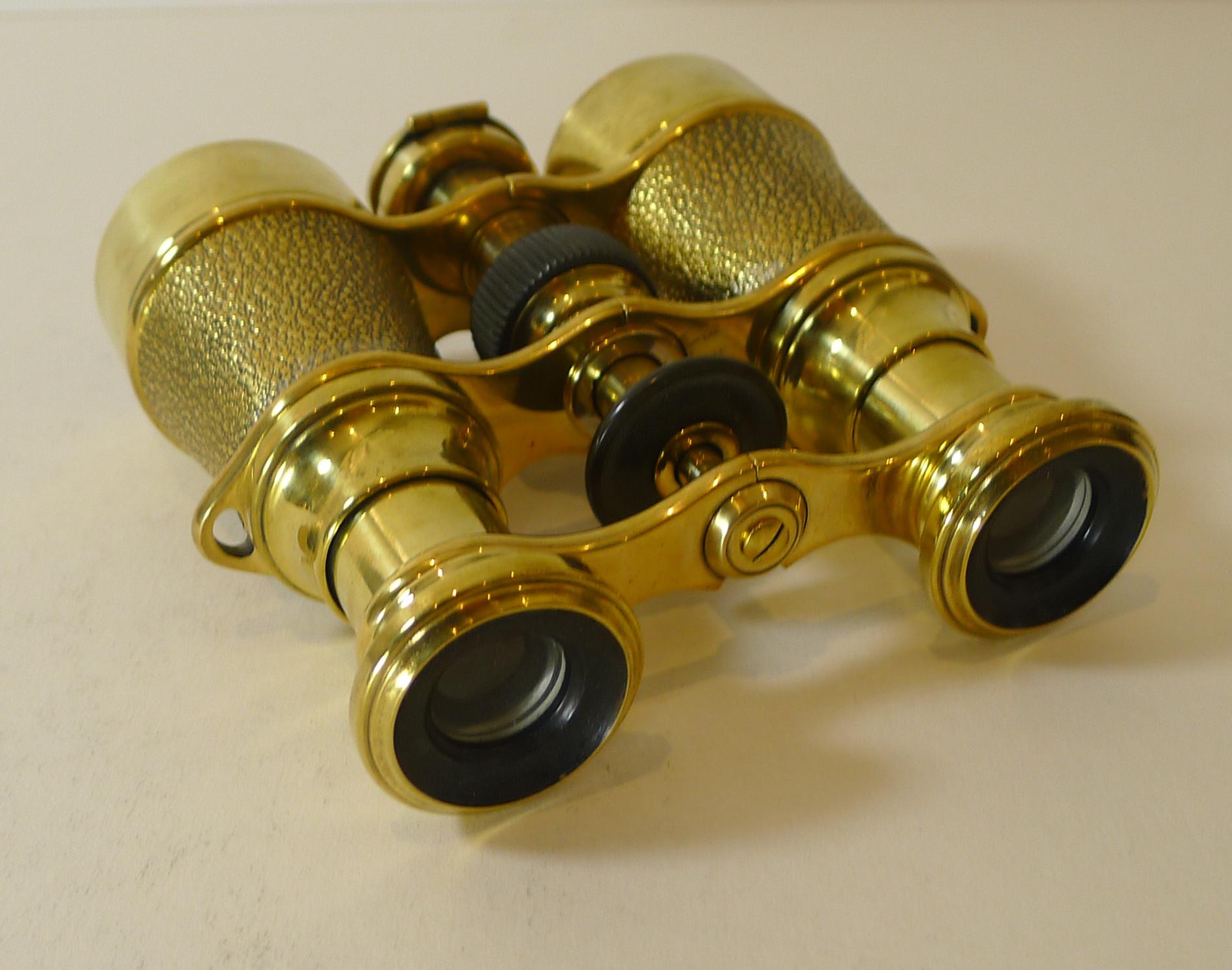 Brass Antique English Field Glasses / Binoculars by Lawrence and Mayo - With Compass