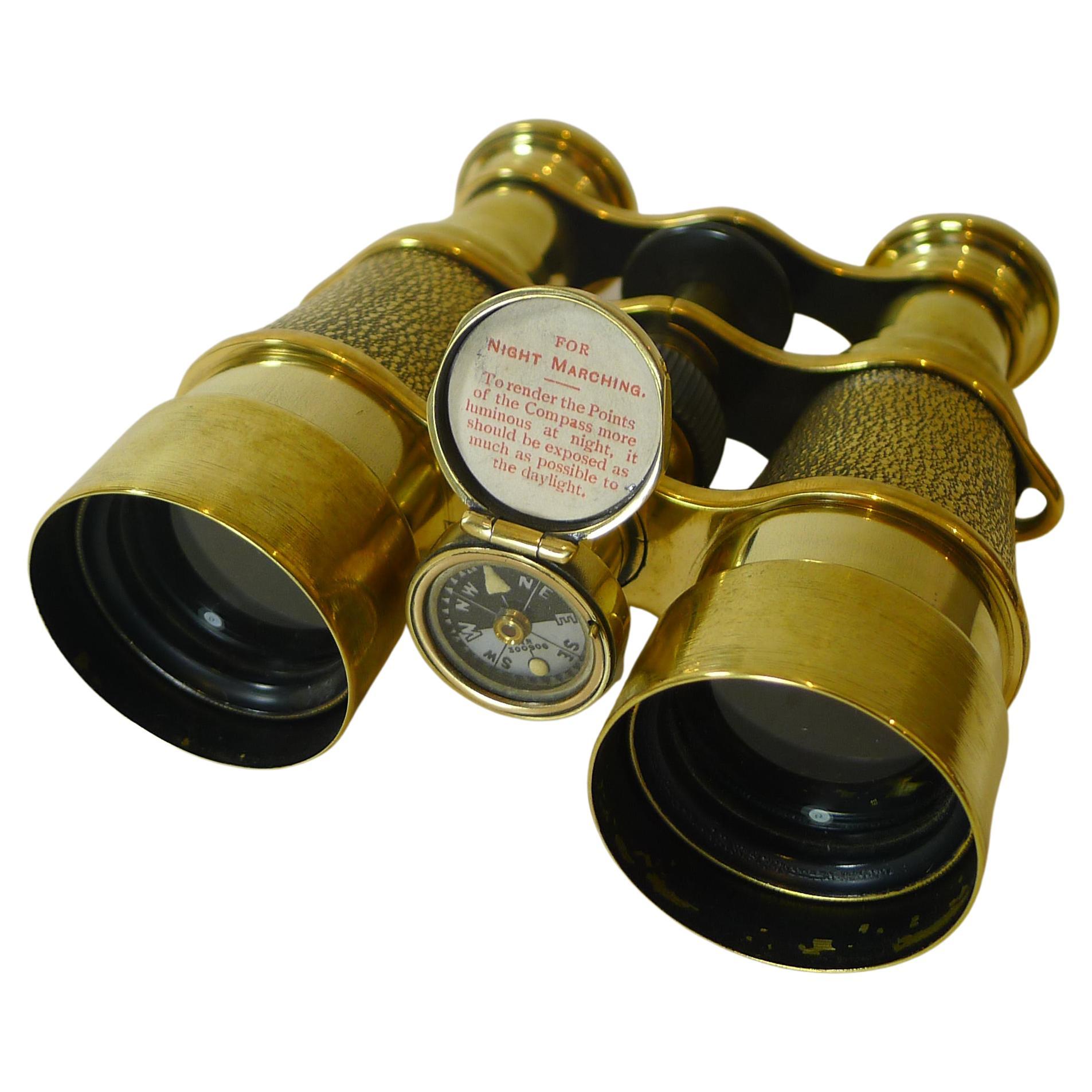 Antique English Field Glasses / Binoculars by Lawrence and Mayo - With Compass