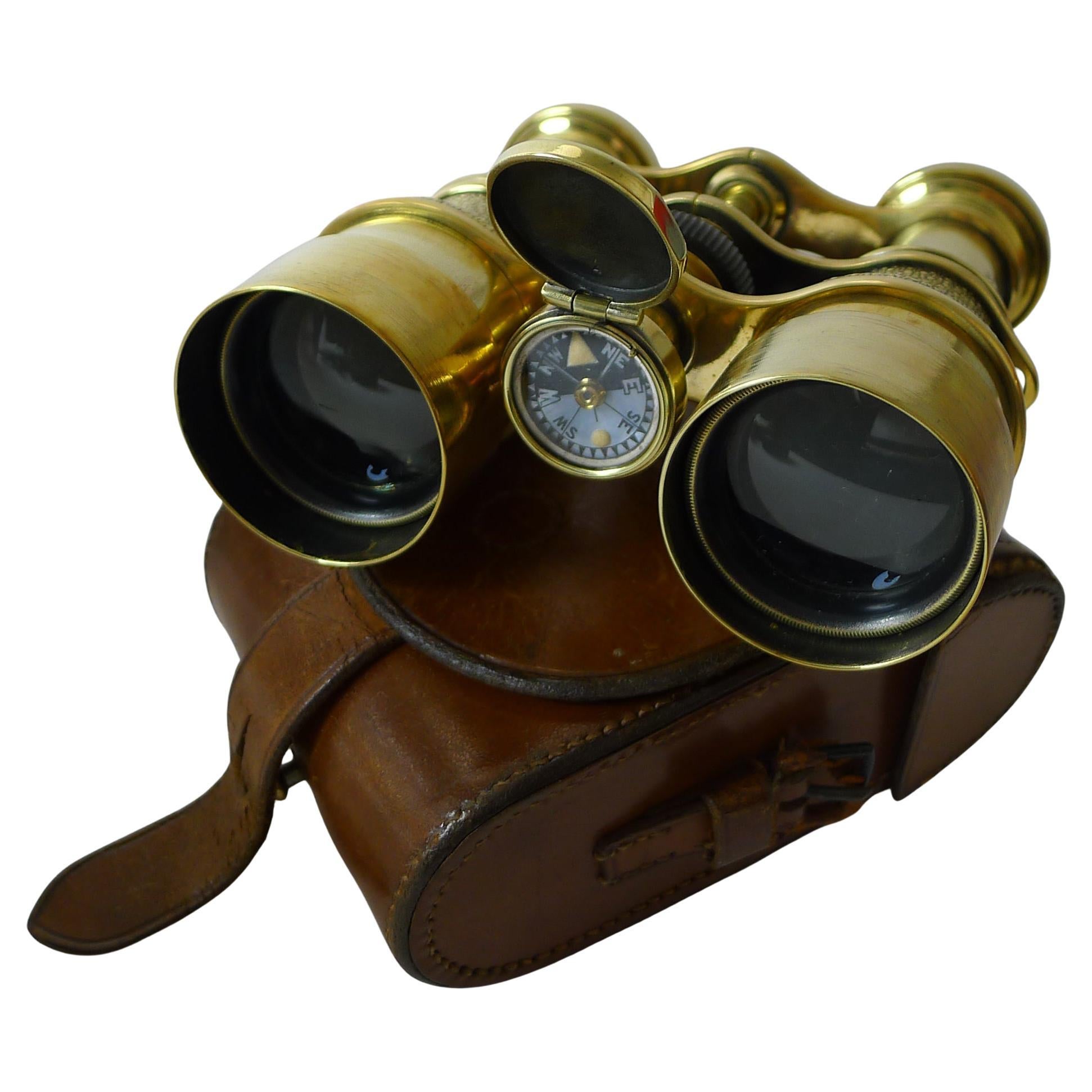 Antique English Field Glasses / Binoculars by Lawrence and Mayo - With Compass