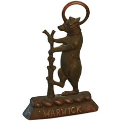 Antique English Figural Cast Bronze Warwick Bear Door Stop, 19th Century