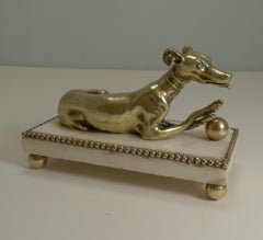 Antique English Figural Desk / Paper / Note Clip, Dog / Greyhound, circa 1860