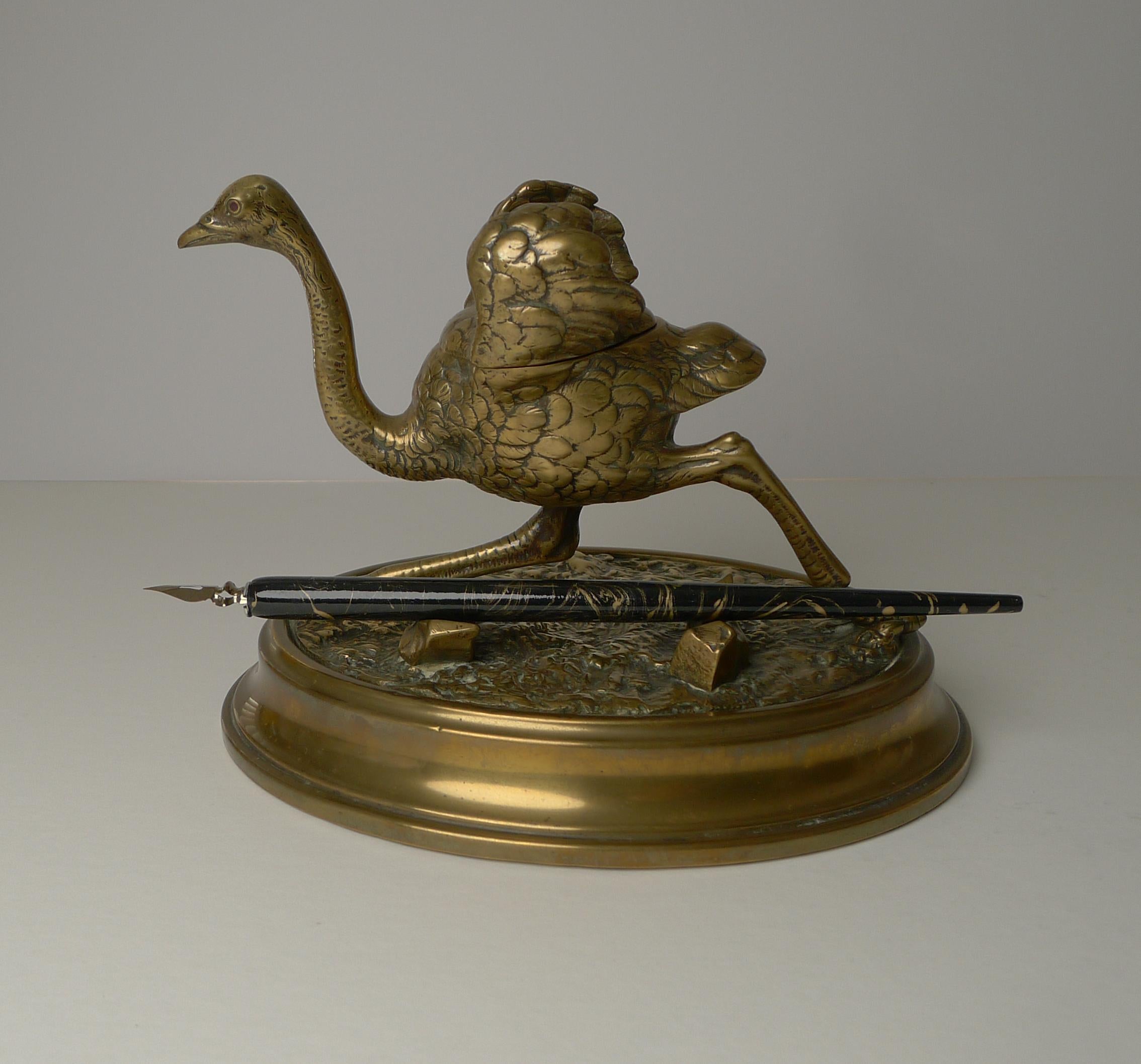 Antique English Figural / Novelty Ostrich Inkwell C.1880 For Sale 4