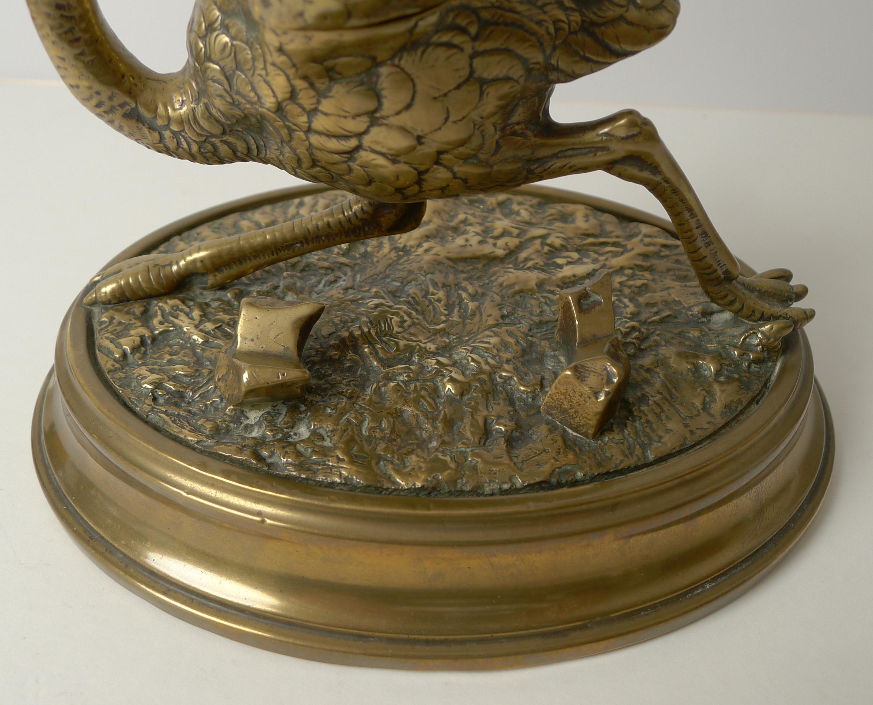 Late Victorian Antique English Figural / Novelty Ostrich Inkwell C.1880 For Sale