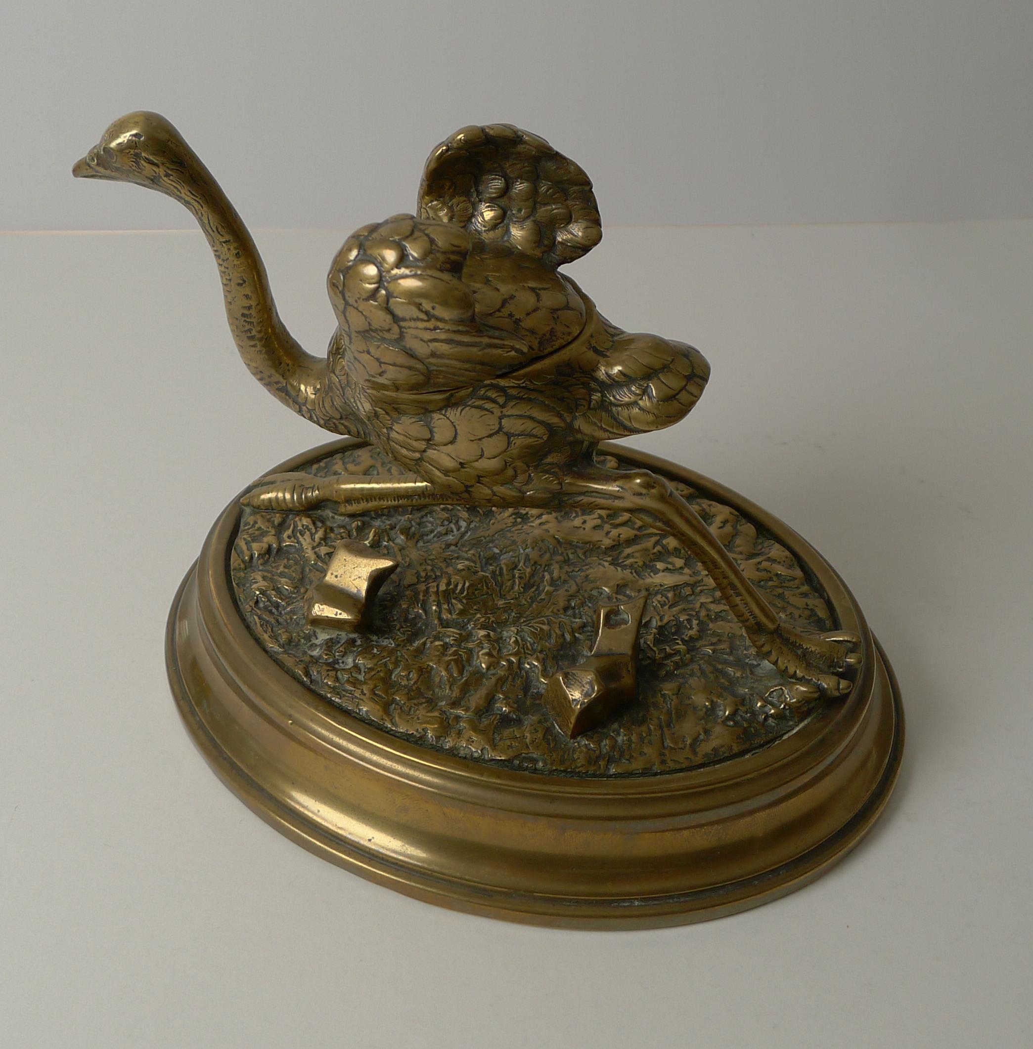 British Antique English Figural / Novelty Ostrich Inkwell C.1880 For Sale