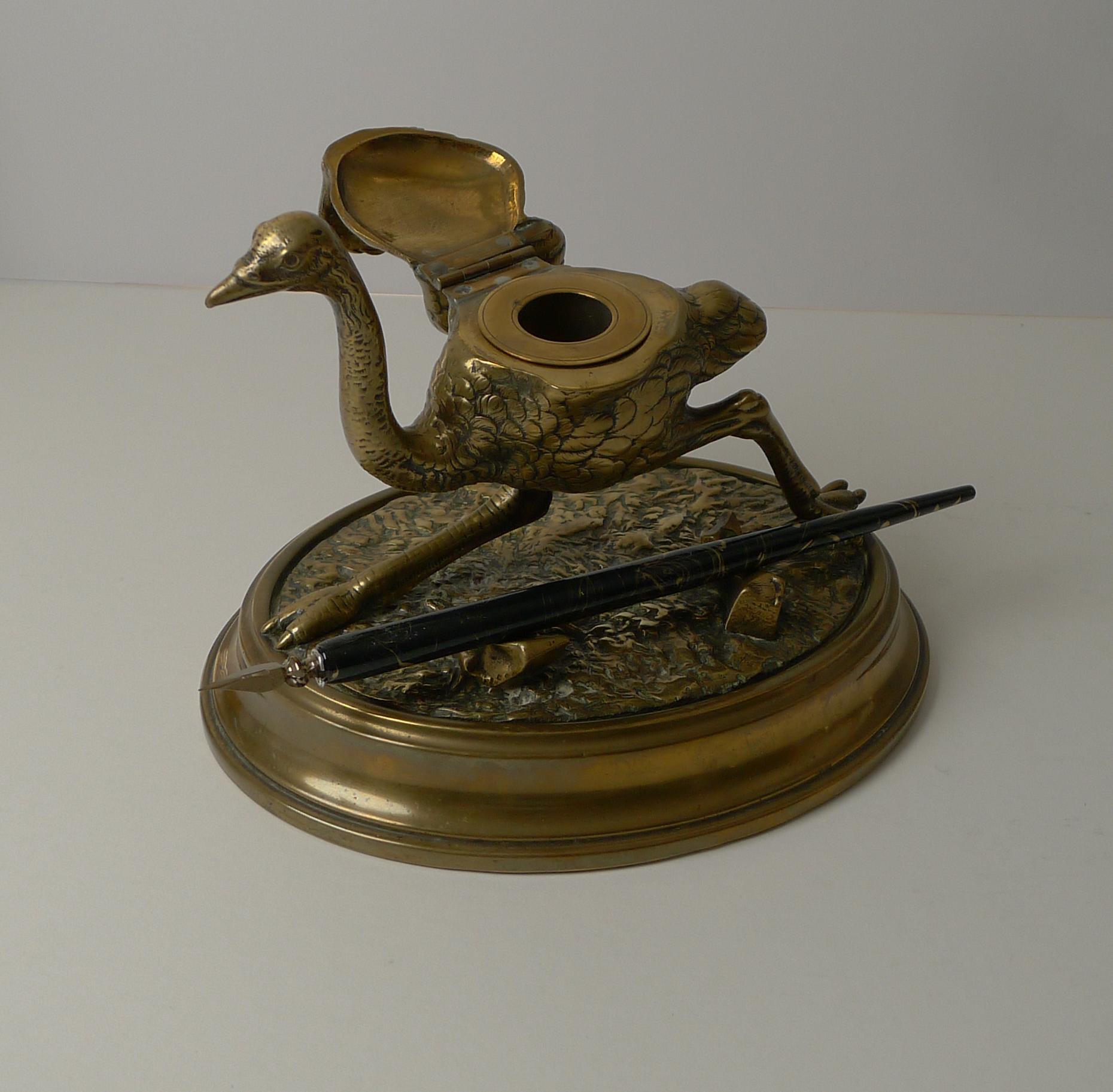 Antique English Figural / Novelty Ostrich Inkwell C.1880 For Sale 2