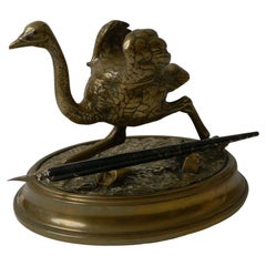 Antique English Figural / Novelty Ostrich Inkwell C.1880