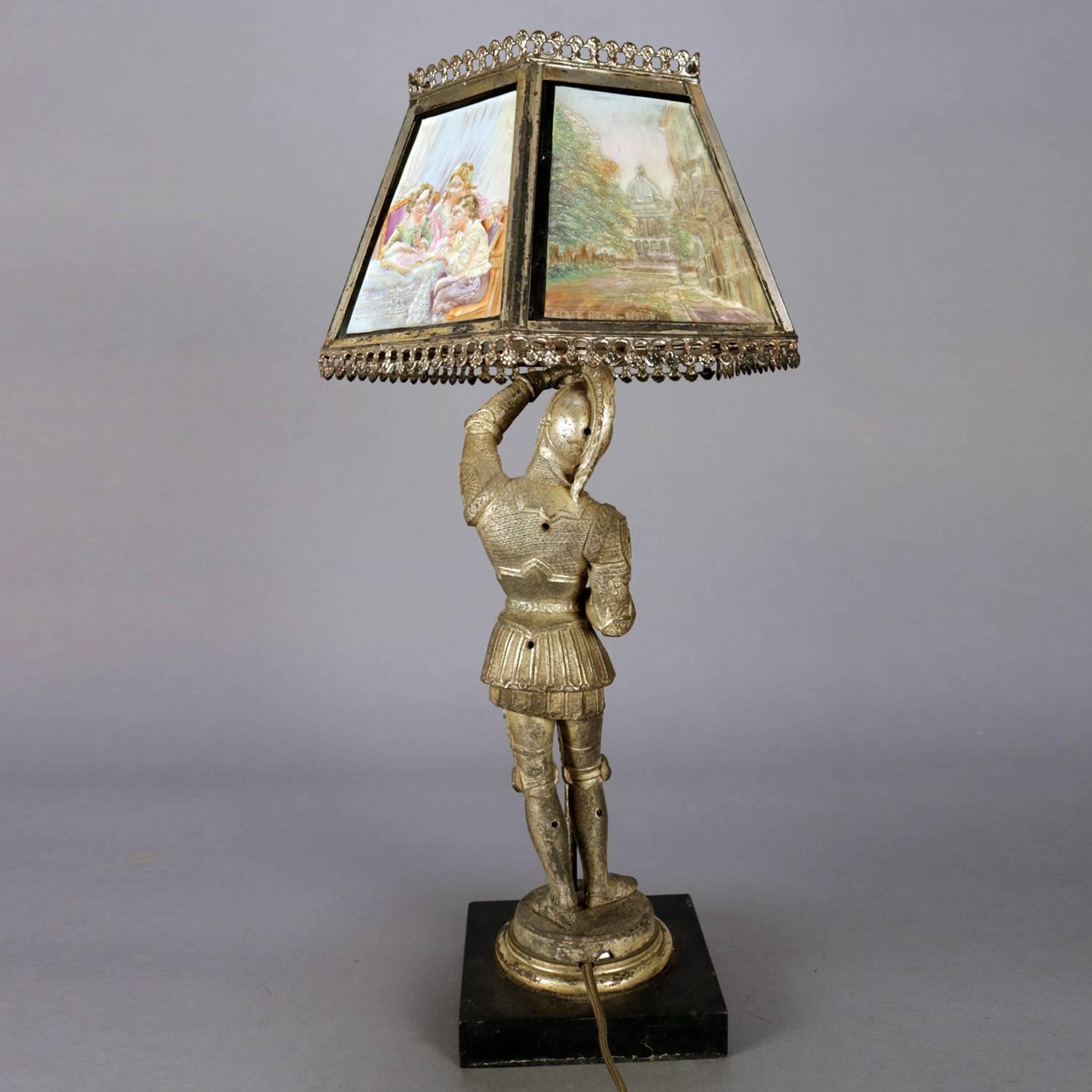 Antique English Figural Painted Lithophane Table Lamp, circa 1900 3