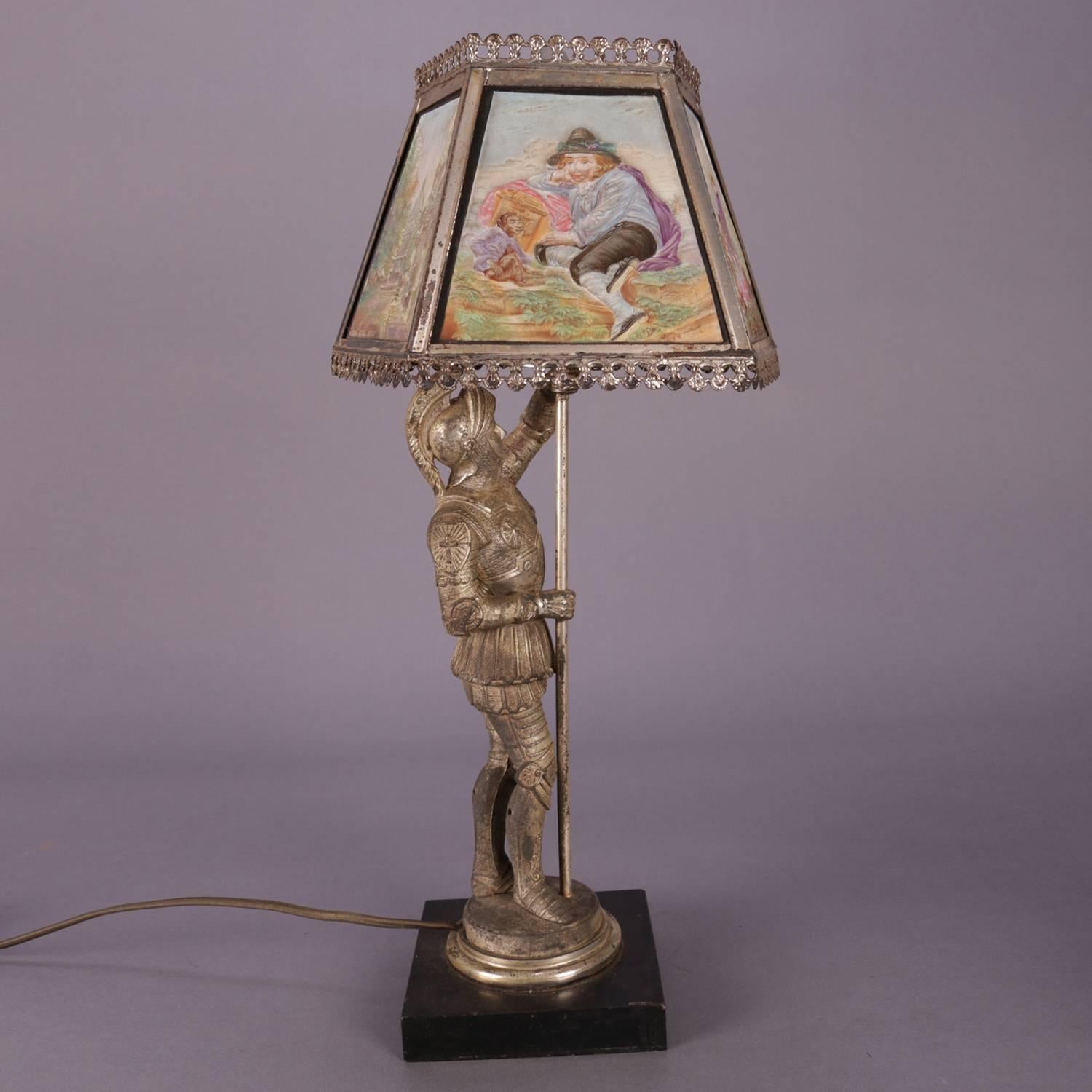Antique English Figural Painted Lithophane Table Lamp, circa 1900 5