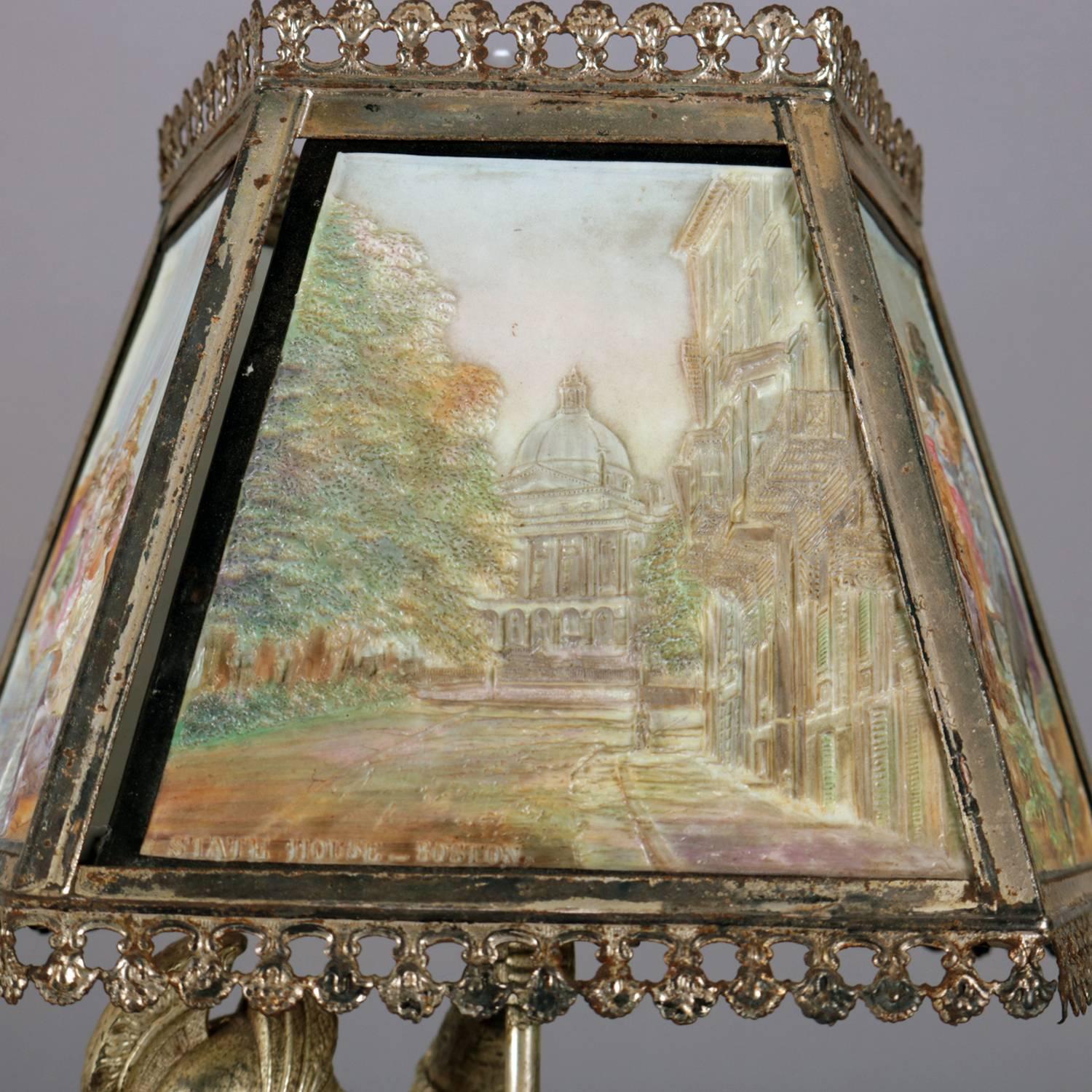 Antique English Figural Painted Lithophane Table Lamp, circa 1900 6