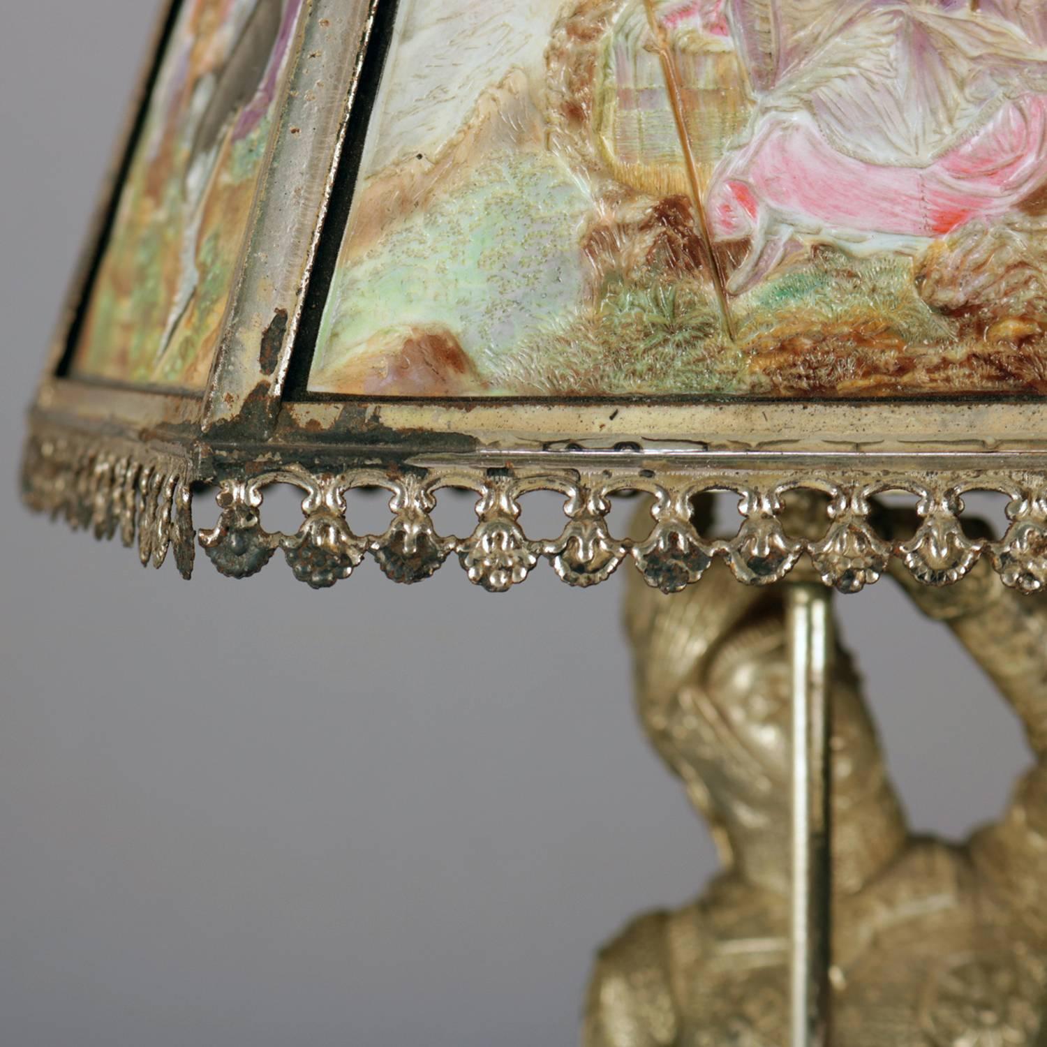 Antique English Figural Painted Lithophane Table Lamp, circa 1900 8