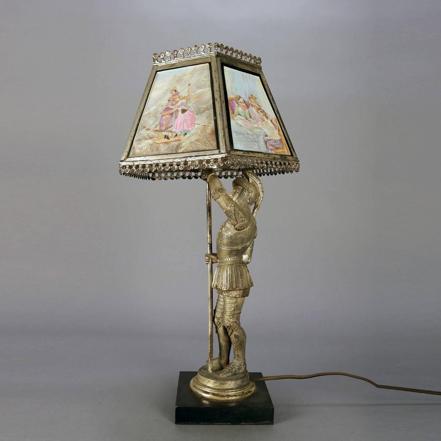 Antique English Figural Painted Lithophane Table Lamp, circa 1900 1