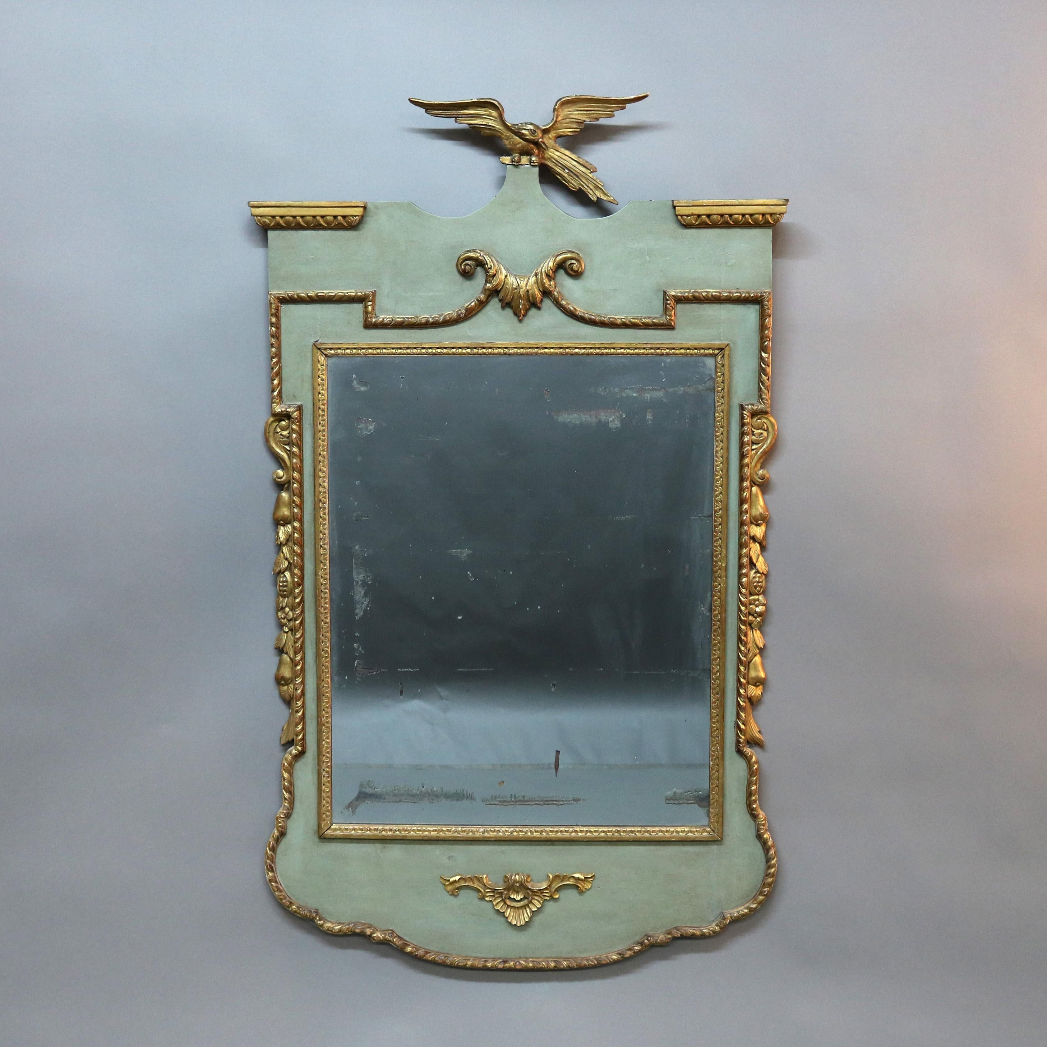 Antique English Figural Parcel Gilt Painted Phoenix Wall Mirror, Circa 1850 7