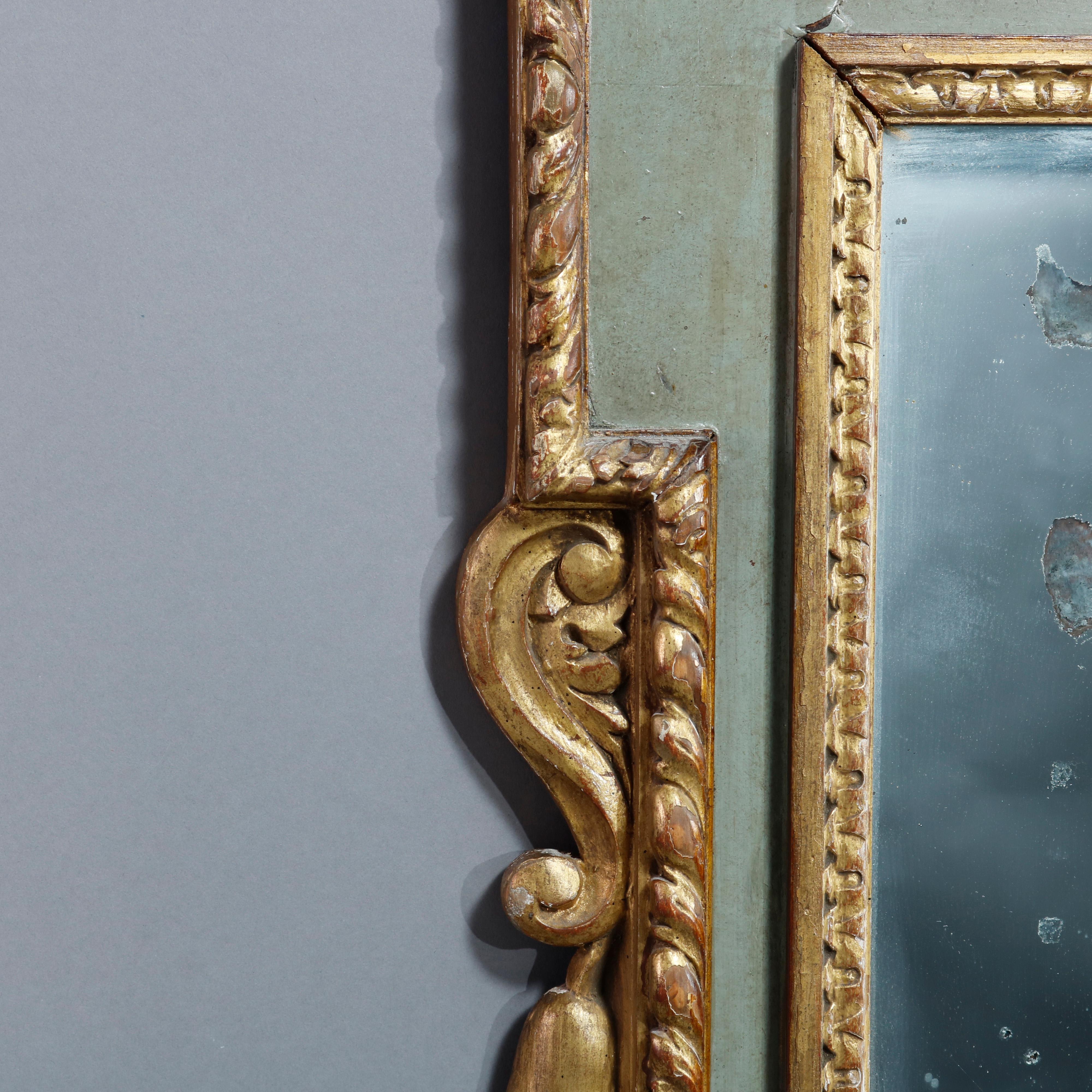 19th Century Antique English Figural Parcel Gilt Painted Phoenix Wall Mirror, Circa 1850