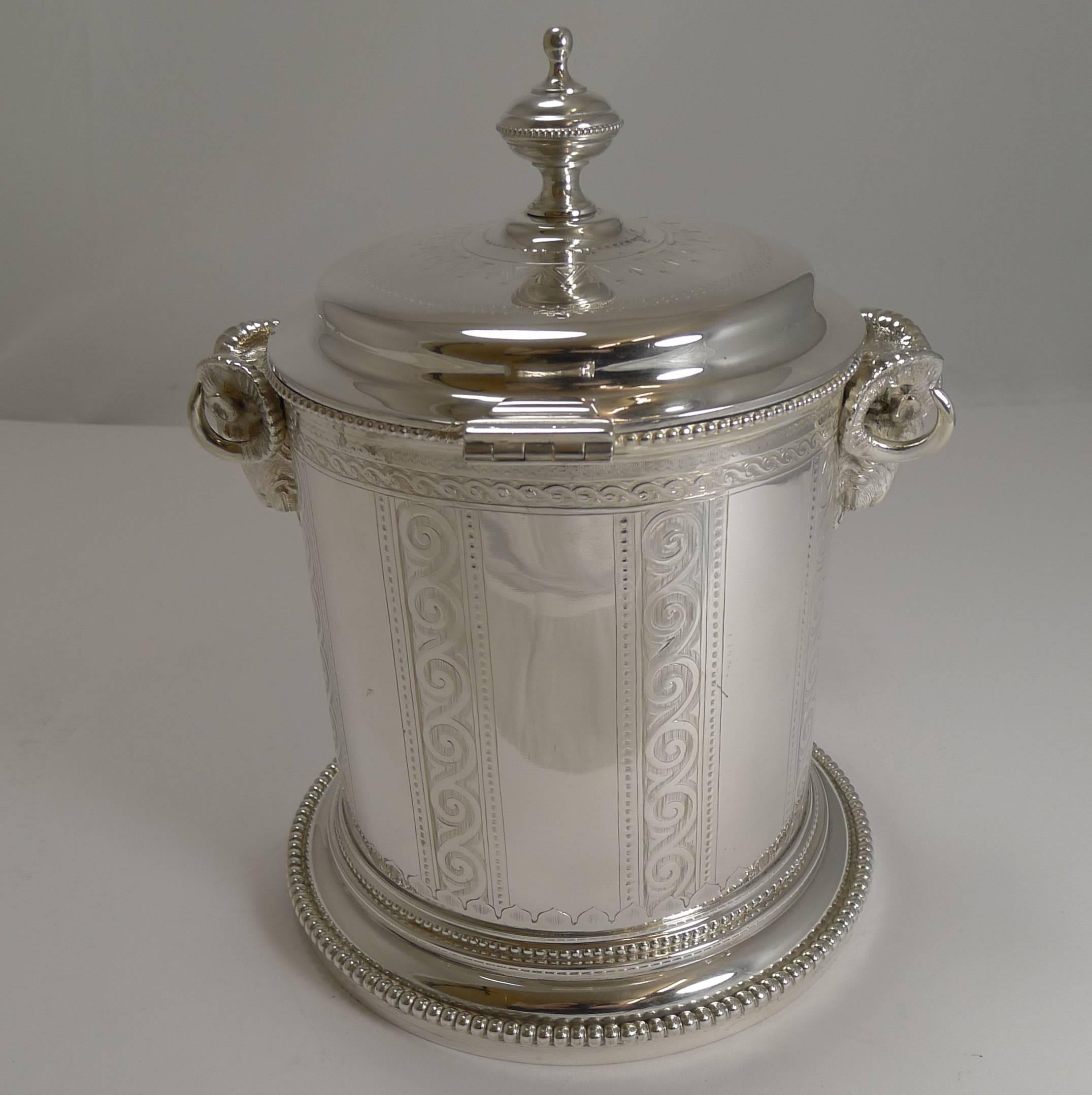 Antique English Figural Silver Plated Biscuit Box, Ram's Heads, circa 1880 2