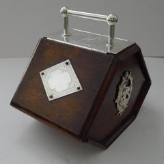 Novelty Antique English Oak and Silver Plate Biscuit Box