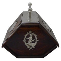 Novelty Antique English Oak and Silver Plate Biscuit Box