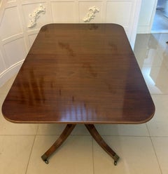 Antique English Figured Mahogany Extending Dining Table Twin Pillar 12 Seater