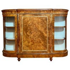 Used English Fine Burled Walnut Sideboard