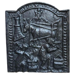 Antique English Fireback Cast Iron Hearth Panel Kitchen Backsplash 19th Century