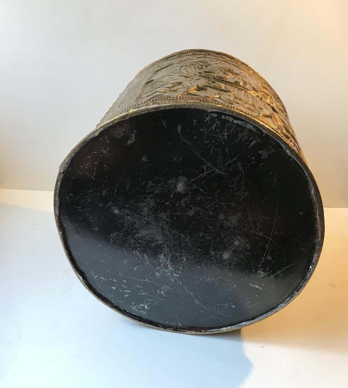 Antique English Fireplace Bucket in Embossed Brass 8