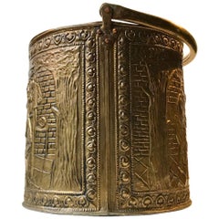 Antique English Fireplace Bucket in Embossed Brass