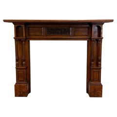 Antique English Fireplace Mantel Surround Renaissance Revival Oak c.1920s-30s