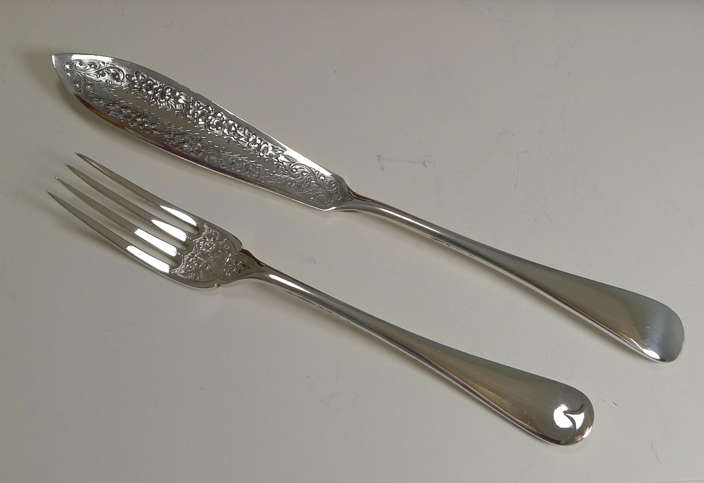 Antique English Fish Knives and Forks Plus Servers c.1900 In Silver Plate 2